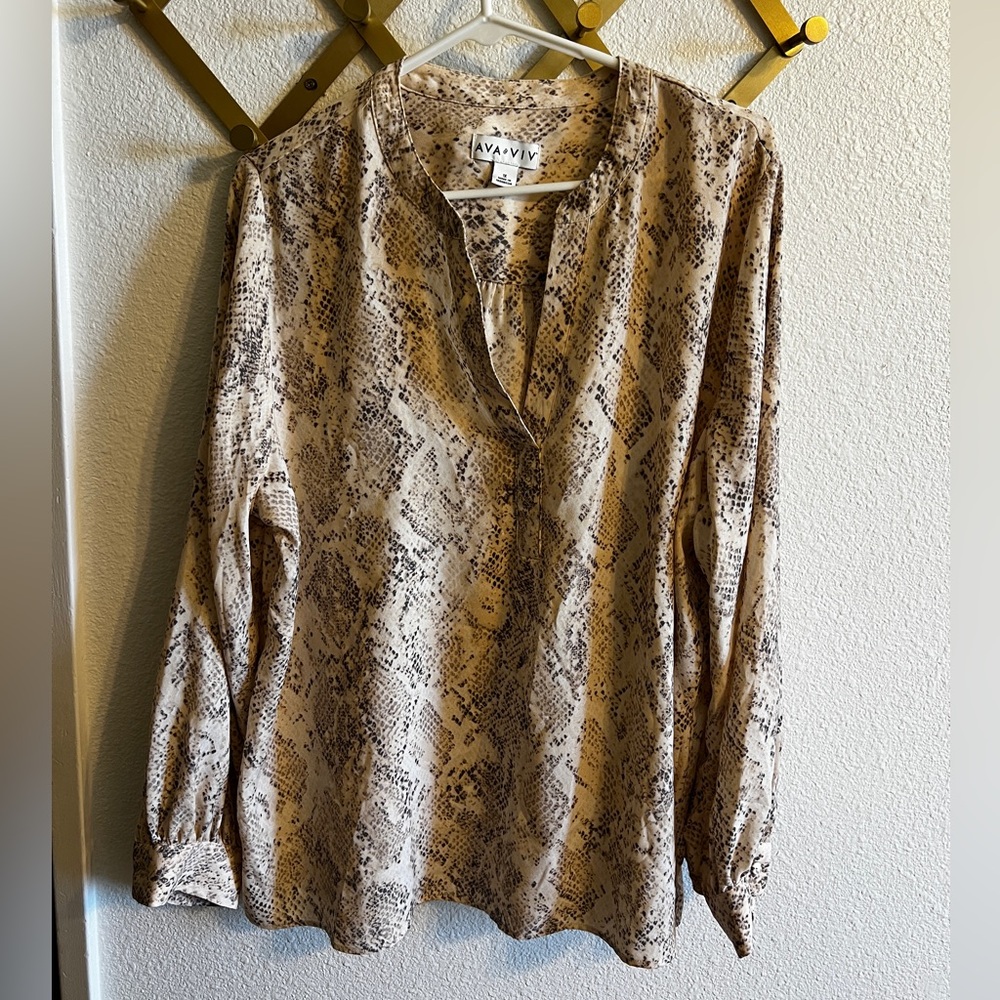 Ava & Viv Snake Print Blouse - Brown and Cream